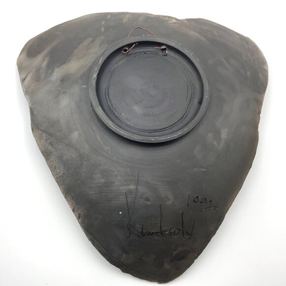 Signed Kimmberly Ioane 1992 Raku Ceramic Abstract Art Plate Wall Hanging Copper - Picture 3 of 14